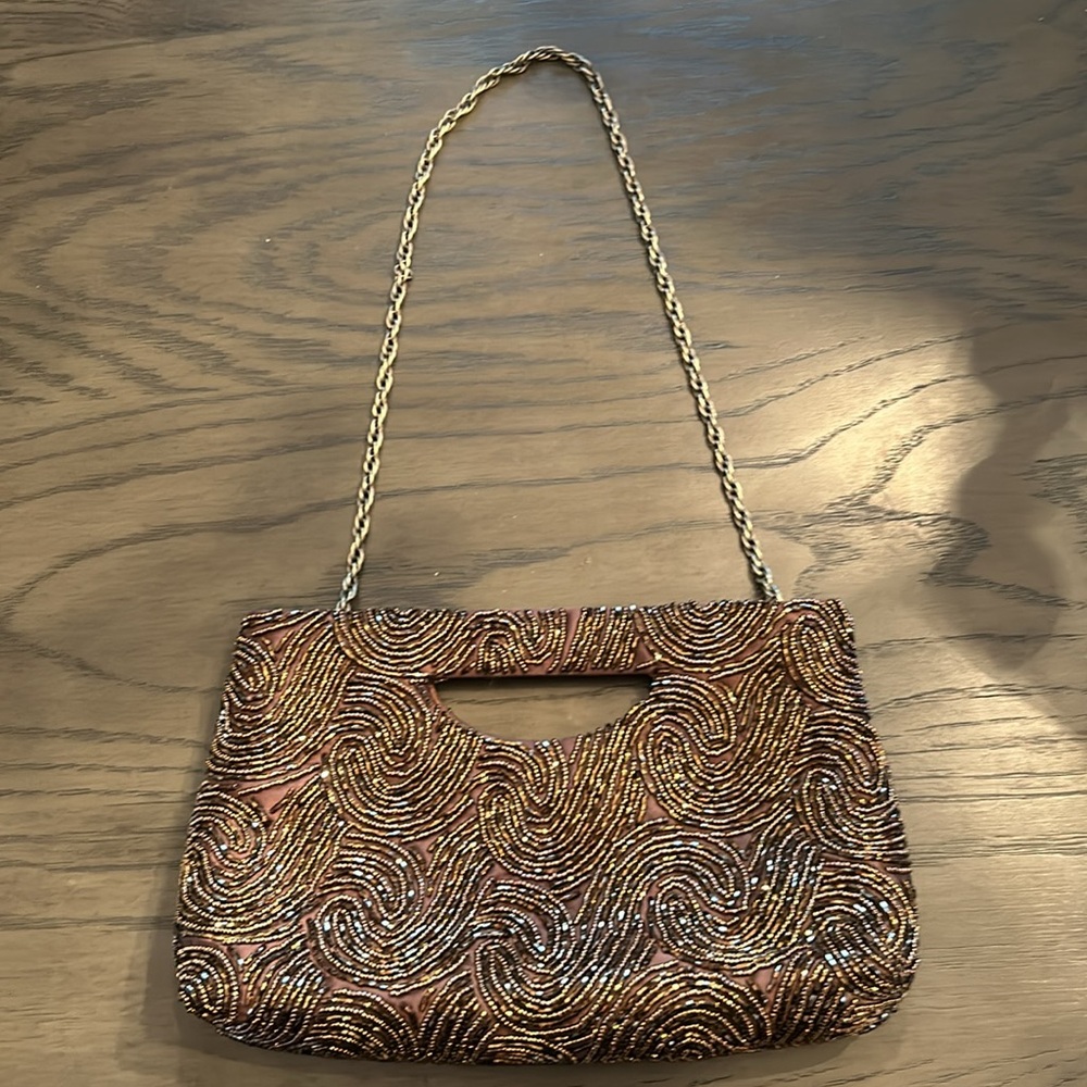 Elegant Brown Beaded Clutch - Picture 4 of 6